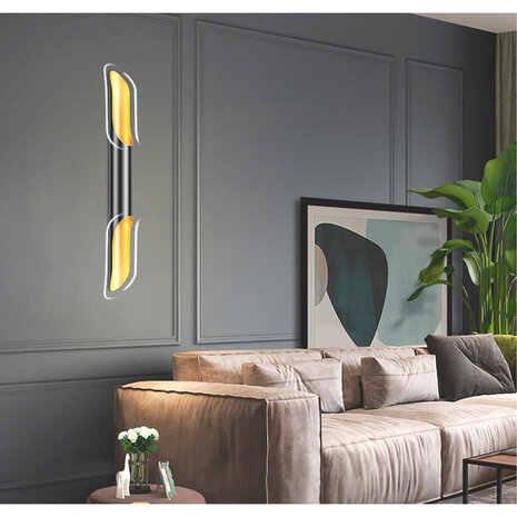 HLW LED LED Wandlamp Mat Zwart/Gouden Design - 4-lichts Up & Down LED Vloerlamp HLW LED LED Wandlamp Mat Zwart/Gouden Design - 4-lichts Up & Down LED Vloerlamp