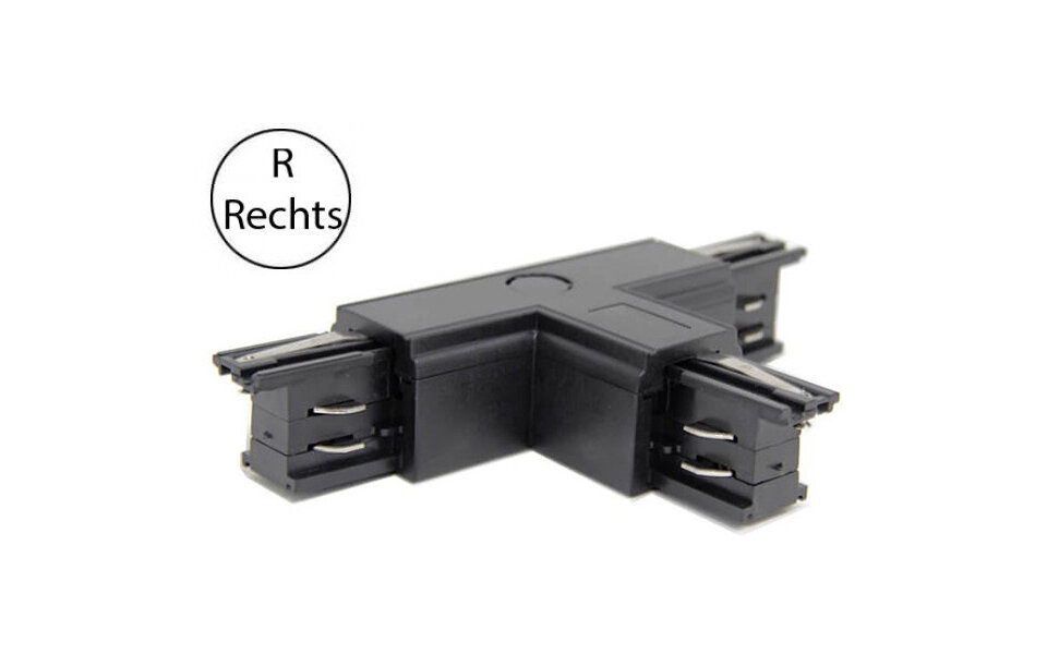 HLW LED Spanningsrail Doorverbinder T Koppeling Rechts - Zwart 3 Fase voor LED lamp & Zwarte Vloerlamp