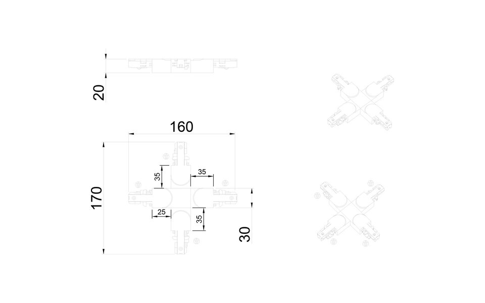 HLW LED Trion Dual X Kruis Connector - Spanningsrail Doorverbinder Mat Wit voor LED lamp & Witte Vloerlamp