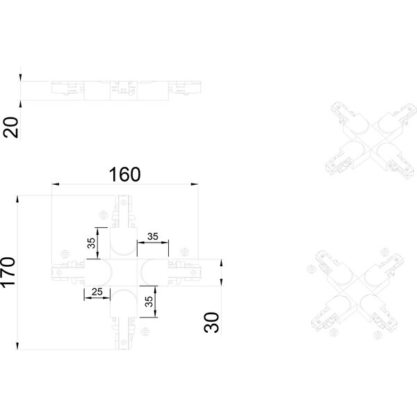 HLW LED Trion Dual Spanningsrail Doorverbinder X Kruis Connector 2-Fase Mat Titaan voor LED lamp HLW LED Trion Dual Spanningsrail Doorverbinder X Kruis Connector 2-Fase Mat Titaan voor LED lamp