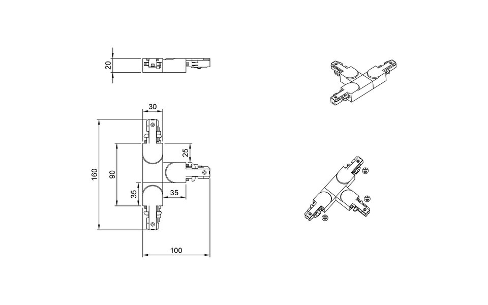 HLW LED Spanningsrail Doorverbinder Mat Titaan - T Connector 2 Fase voor LED Lamp HLW LED Spanningsrail Doorverbinder Mat Titaan - T Connector 2 Fase voor LED Lamp