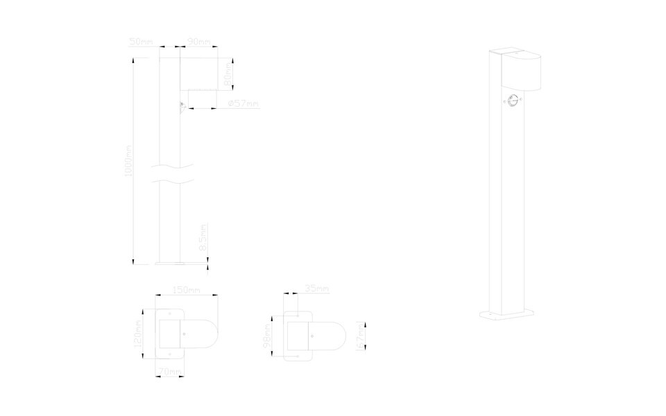 HLW LED LED Tuin Vloerlamp Trion Royina XL - GU10 Fitting, Waterdicht IP44, Sensor