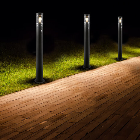 HLW LED LED Vloerlamp Met Sensor - Trion Paulo XL Metaal Buitenlamp Met Bewegingssensor