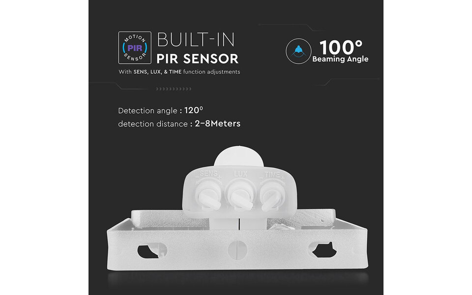 HLW LED LED Bouwlamp 20W met Sensor - Mat Wit Aluminium - Koud Wit 6400K