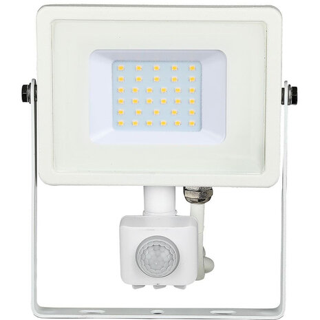 HLW LED LED Bouwlamp 30W met Sensor - Warm Wit 3000K - Mat Wit, IP65 LED Bouwlamp & Wandlamp met Sensor
