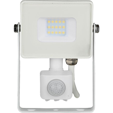 LED Bouwlamp 10W met Sensor, Warm Wit 3000K - Mat Wit Aluminium, PIR Sensor