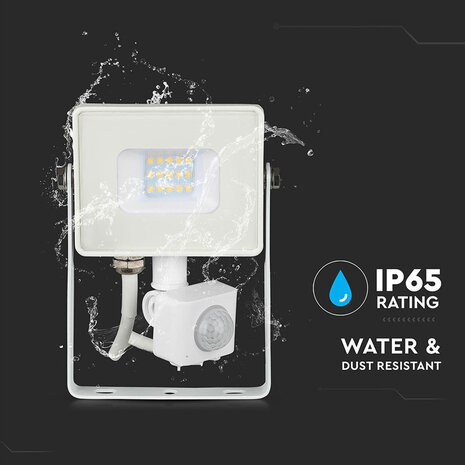 HLW LED LED Bouwlamp 10W met Sensor, Warm Wit 3000K - Mat Wit Aluminium, PIR Sensor