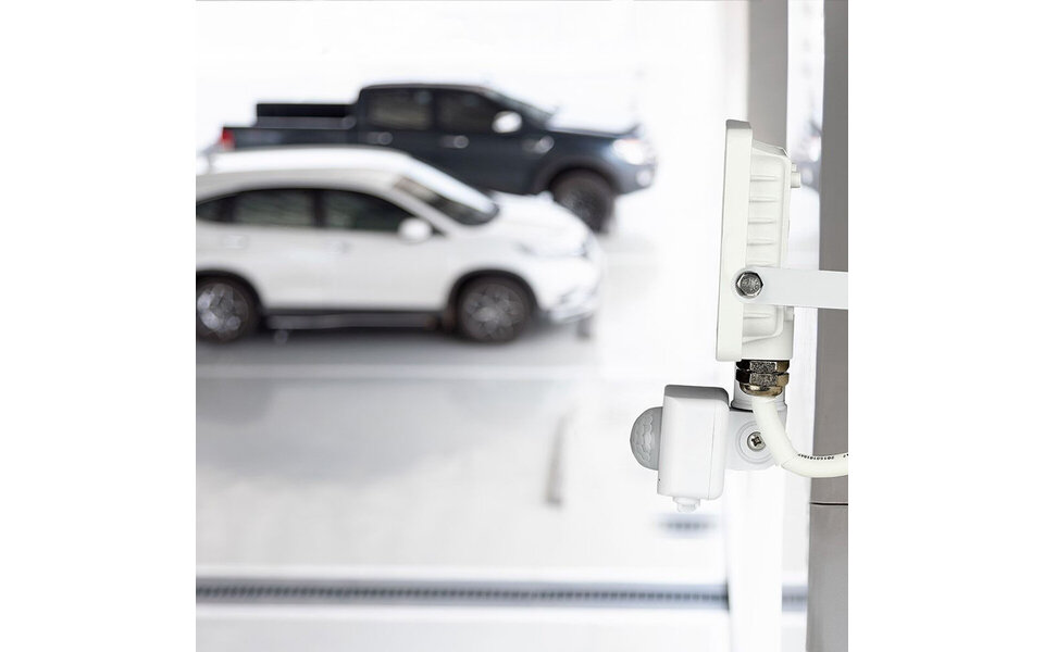 HLW LED LED Bouwlamp 10W met Sensor, Warm Wit 3000K - Mat Wit Aluminium, PIR Sensor