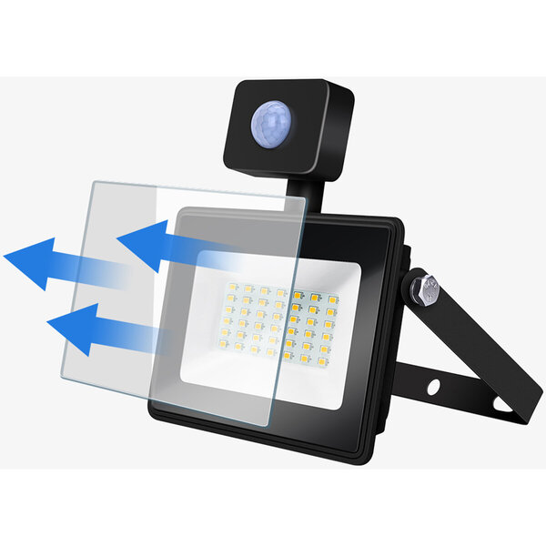 HLW LED LED Bouwlamp 10W Met Sensor - Waterdicht IP65 Mat Zwart, Neutraal Wit