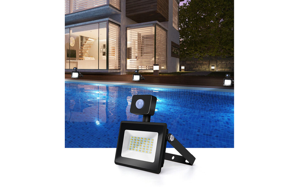 HLW LED LED Bouwlamp 10W Met Sensor - Waterdicht IP65 Mat Zwart, Neutraal Wit HLW LED LED Bouwlamp 10W Met Sensor - Waterdicht IP65 Mat Zwart, Neutraal Wit