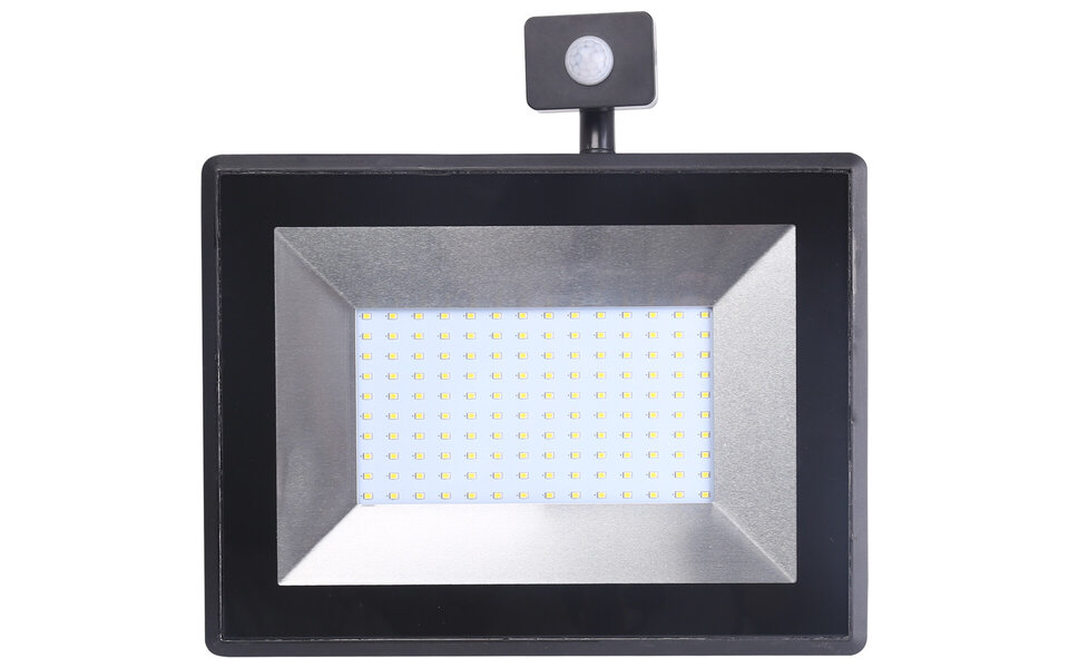 HLW LED LED Bouwlamp & LED Wandlamp met Sensor - 100W, IP65 Waterdicht, Neutraal Wit, Mat Zwart