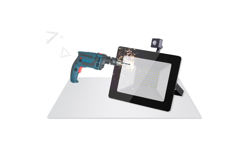 HLW LED LED Bouwlamp & LED Wandlamp met Sensor - 100W, IP65 Waterdicht, Neutraal Wit, Mat Zwart