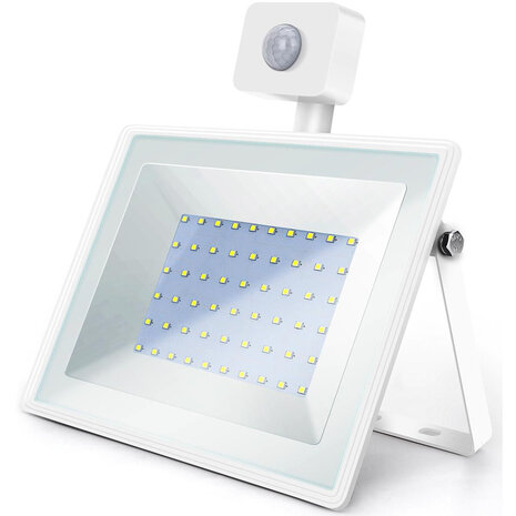 LED Lamp 50W - Witte Vloerlamp & LED Wandlamp met Sensor, IP65, Koud Wit 6000K
