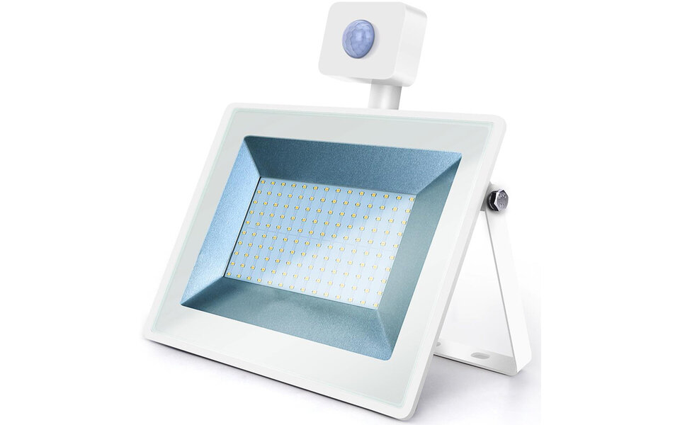 HLW LED LED Bouwlamp 100W met Sensor - Waterdichte LED Bouwlamp en Wandlamp IP65, Neutraal Wit