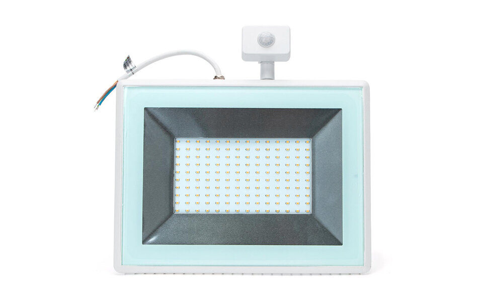 HLW LED LED Bouwlamp 100W met Sensor - Waterdichte LED Bouwlamp en Wandlamp IP65, Neutraal Wit