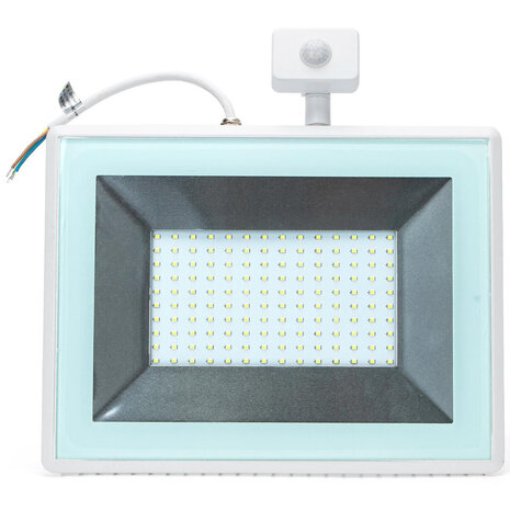 HLW LED LED Bouwlamp 100W met Sensor - Waterdicht IP65, Koud Wit 6400K & Mat Wit Aluminium