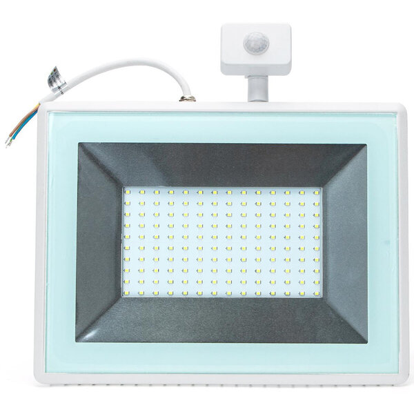 HLW LED LED Bouwlamp 100W met Sensor - Waterdicht IP65, Koud Wit 6400K & Mat Wit Aluminium