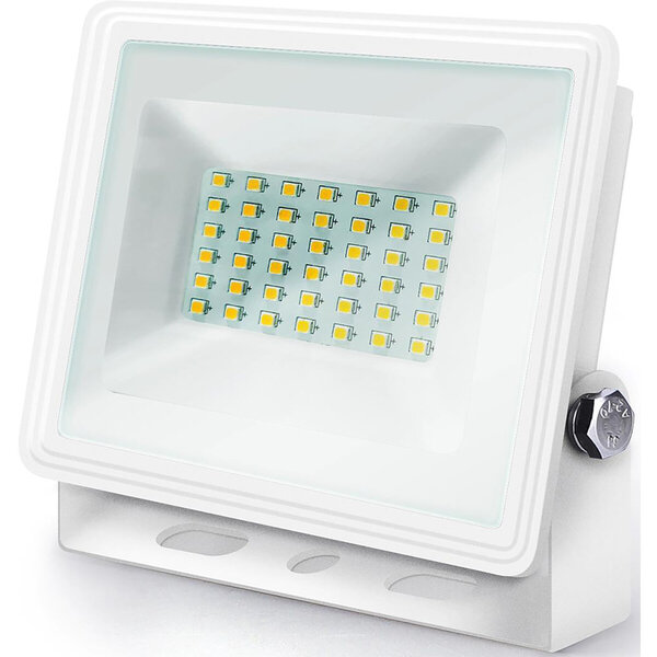 HLW LED Waterdichte LED Bouwlamp 30W IP65 - Neutraal Wit, Mat Wit Aluminium