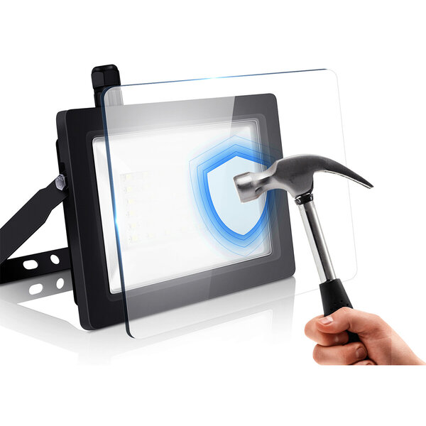 HLW LED LED Bouwlamp 100W met Sensor - Mat Zwarte LED Bouwlamp, Waterdicht IP65, Neutraal Wit