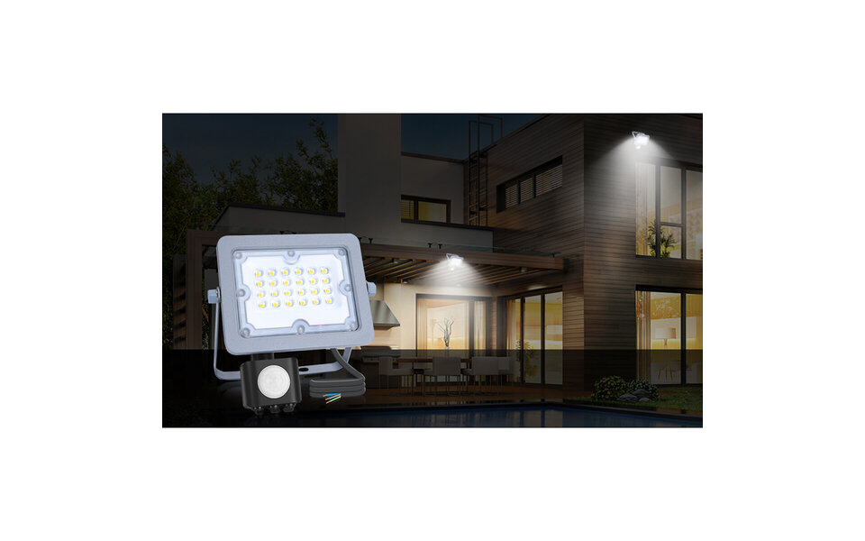 HLW LED LED Bouwlamp 50W Verstelbaar - Waterdichte LED Bouwlamp & Wandlamp Met Sensor, Neutraal Wit