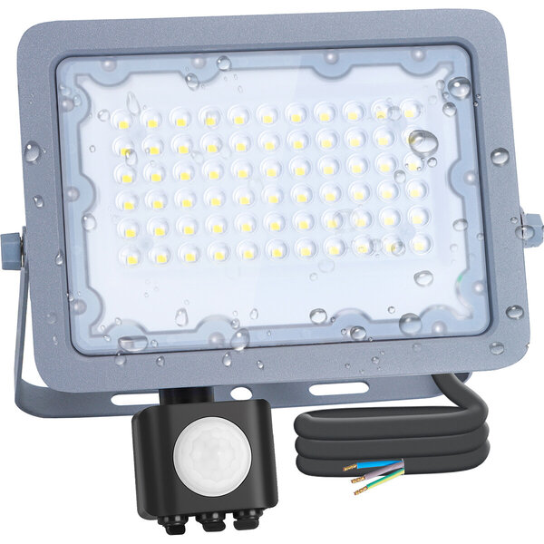 HLW LED Waterdichte LED Bouwlamp 50W met Sensor, Koud Wit 6500K - Aluminium