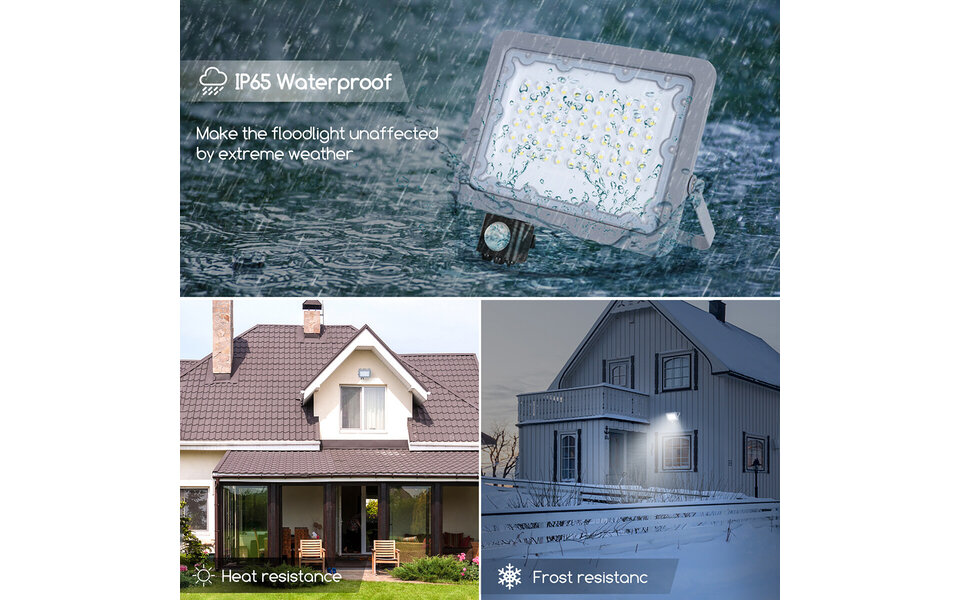 HLW LED Waterdichte LED Bouwlamp 50W met Sensor, Koud Wit 6500K - Aluminium HLW LED Waterdichte LED Bouwlamp 50W met Sensor, Koud Wit 6500K - Aluminium