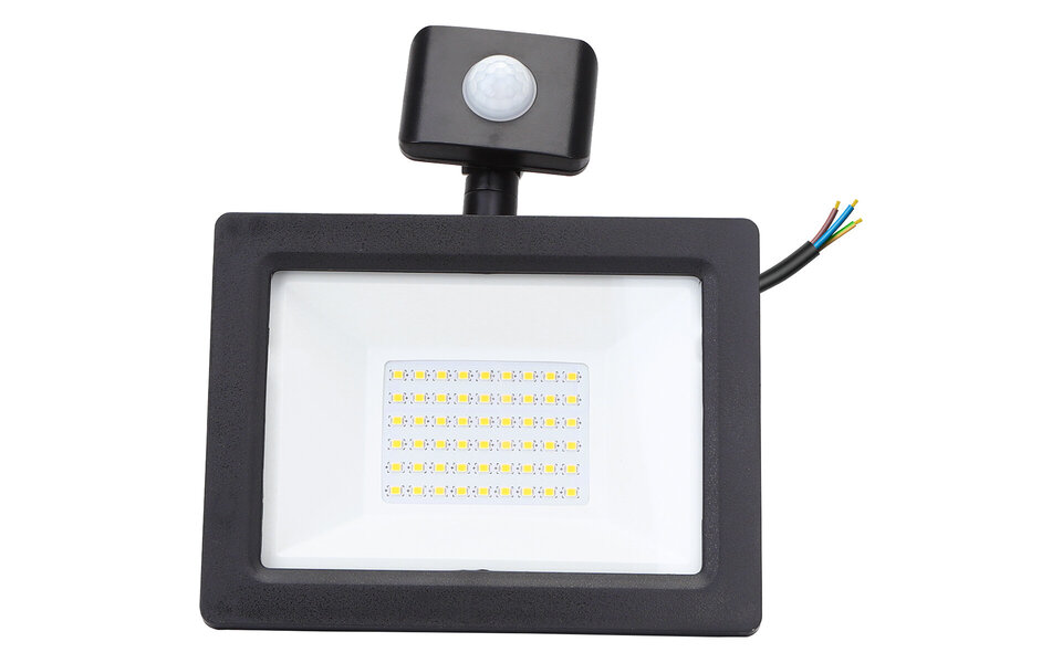 HLW LED LED Lamp 30W Bouwlamp met Sensor - Zwarte & Witte Vloerlamp, Waterdicht IP65, Koud Wit 6000K