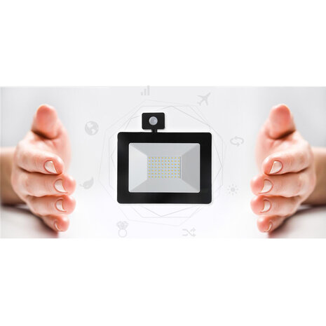 HLW LED LED Lamp 30W Bouwlamp met Sensor - Zwarte & Witte Vloerlamp, Waterdicht IP65, Koud Wit 6000K