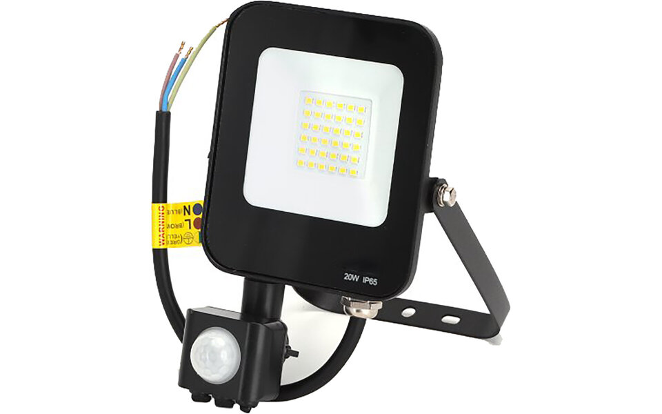 HLW LED Waterdichte LED Bouwlamp & Wandlamp met Sensor - 20W Mat Zwart - Neutraal Wit