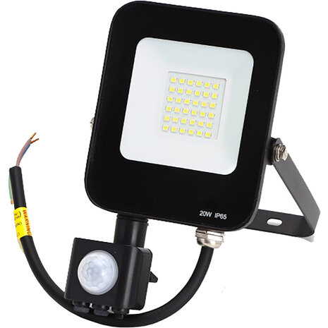 HLW LED LED Bouwlamp 20W - Zwarte Vloerlamp met Bewegingssensor, IP65 Waterdicht & Koud Wit 6000K