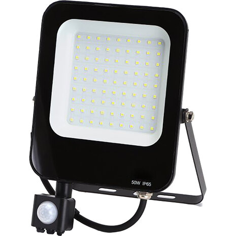 HLW LED LED Bouwlamp en Wandlamp met Sensor 50W - Mat Zwart, Waterdicht IP65, Koud Wit 6000K