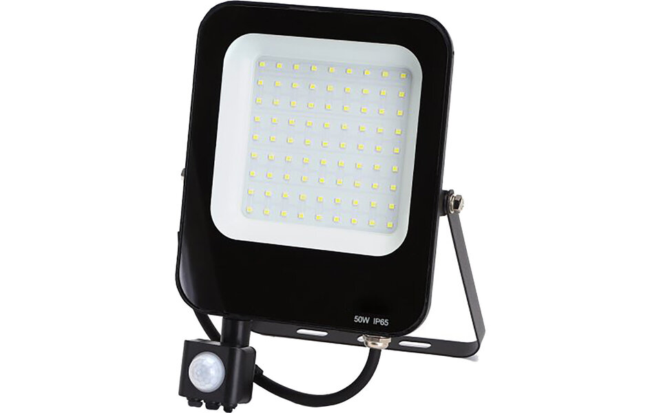HLW LED LED Bouwlamp en Wandlamp met Sensor 50W - Mat Zwart, Waterdicht IP65, Koud Wit 6000K