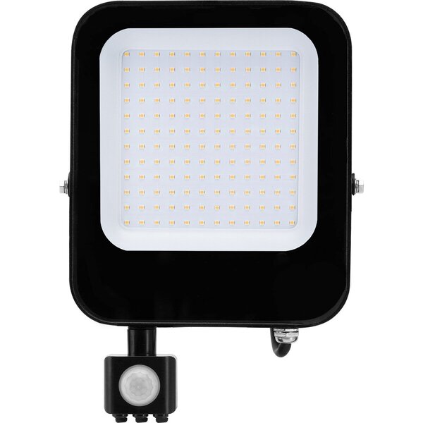 HLW LED LED Bouwlamp 100 Watt met Sensor - Mat Zwarte LED Bouwlamp, Waterdicht IP65, Neutraal Wit