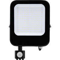 LED Bouwlamp 100W met Sensor - Mat Zwart, Waterdicht IP65