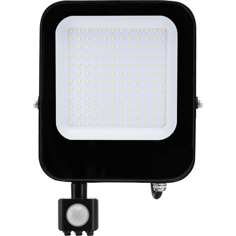 LED Bouwlamp 100W Mat Zwart - Waterdichte LED Bouwlamp & Wandlamp met Sensor, Koud Wit 6500K