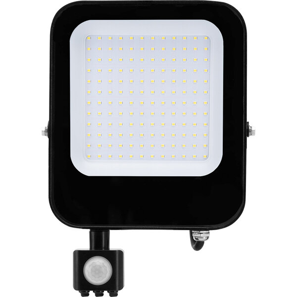 HLW LED LED Bouwlamp 100W Mat Zwart - Waterdichte LED Bouwlamp & Wandlamp met Sensor, Koud Wit 6500K