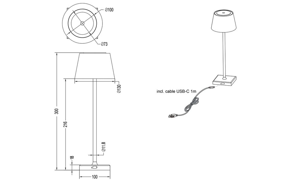 HLW LED Dimbare LED tafellamp en Wandlamp – RGB, Wit, 1W LED, Spatwaterdicht IP44