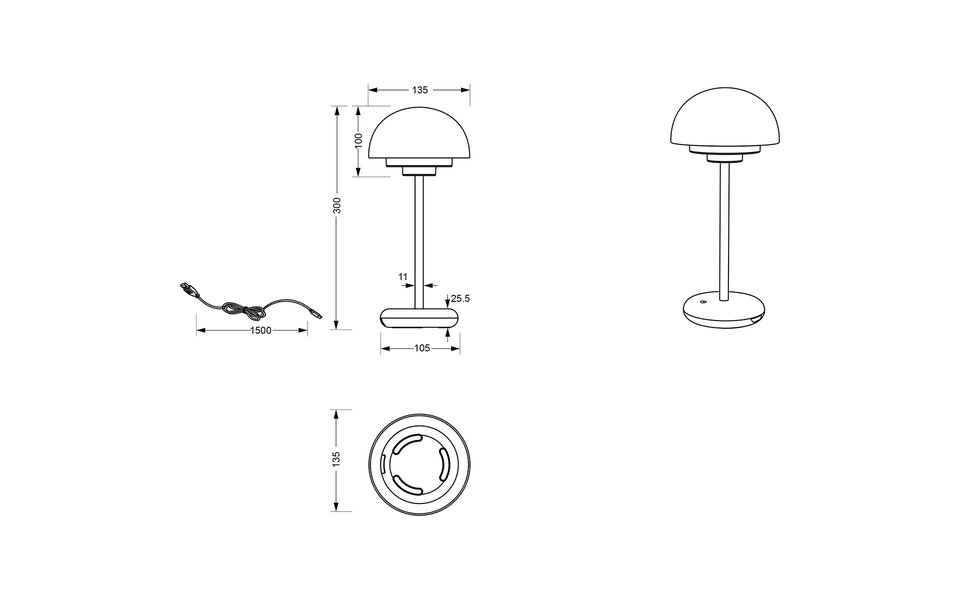 HLW LED Dimbare LED tafellamp 2W met warm wit licht 3000K, spatwaterdicht en oplaadbaar