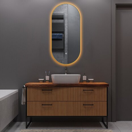 HLW LED LED Spiegel 40x75cm | 20W | Goud | Dimbaar, Verwarmd HLW LED LED Spiegel 40x75cm | 20W | Goud | Dimbaar, Verwarmd