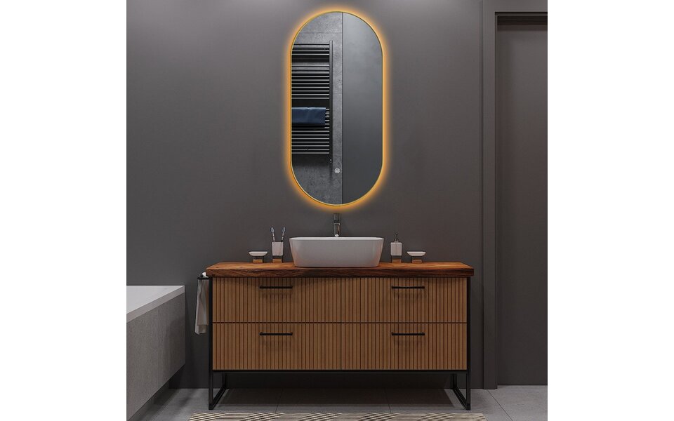 HLW LED LED Spiegel 40x75cm | 20W | Goud | Dimbaar, Verwarmd