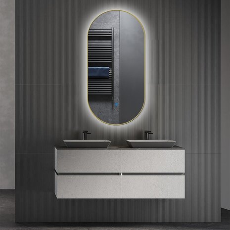 HLW LED LED Spiegel 40x75cm | 20W | Goud | Dimbaar, Verwarmd HLW LED LED Spiegel 40x75cm | 20W | Goud | Dimbaar, Verwarmd