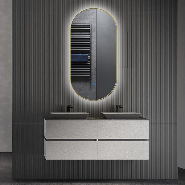 HLW LED LED Spiegel 40x75cm | 20W | Goud | Dimbaar, Verwarmd HLW LED LED Spiegel 40x75cm | 20W | Goud | Dimbaar, Verwarmd