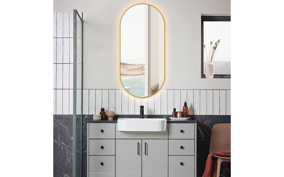 HLW LED LED Spiegel 40x75cm | 20W | Goud | Dimbaar, Verwarmd