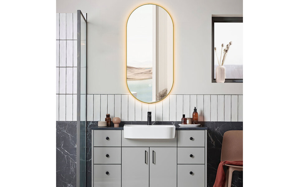 HLW LED LED Spiegel 50x100cm Goud | Verwarming & Dimbaar | 220-250V