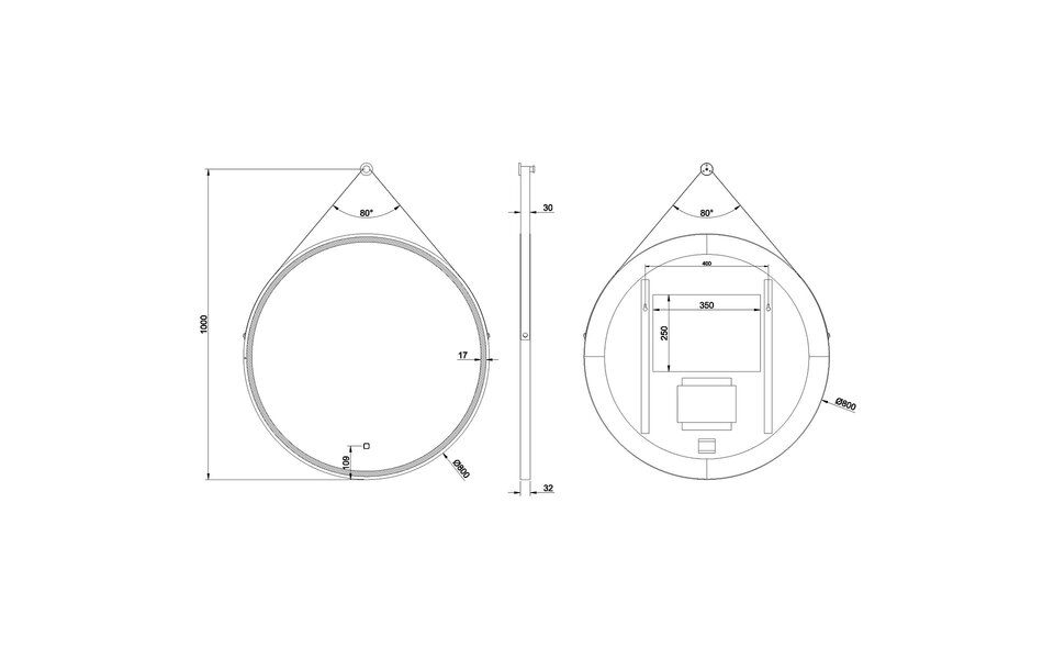 Wiesbaden LED Spiegel Ø80cm | 24W | Mat Zwart | Dimbaar & Verwarmd Wiesbaden LED Spiegel Ø80cm | 24W | Mat Zwart | Dimbaar & Verwarmd