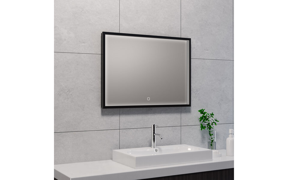 Wiesbaden LED Spiegel 70x50cm - 30W - Mat Zwart - Dimbaar & Verwarmd