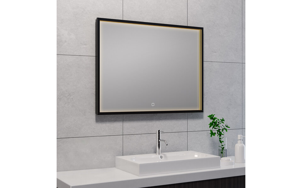 Wiesbaden LED Spiegel 80x60cm | 30W | Mat Zwart | Dimbaar, Verwarming