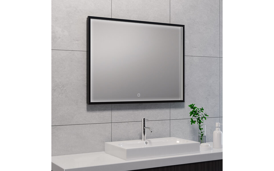 Wiesbaden LED Spiegel 80x60cm | 30W | Mat Zwart | Dimbaar, Verwarming