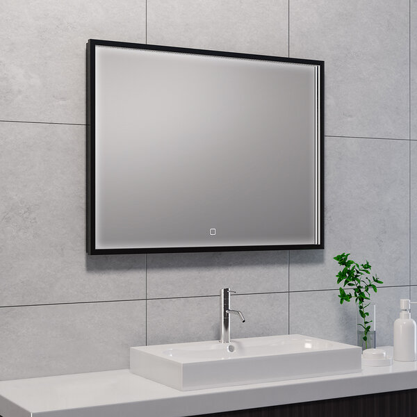 Wiesbaden LED Spiegel 80x60cm | 30W | Mat Zwart | Dimbaar, Verwarming Wiesbaden LED Spiegel 80x60cm | 30W | Mat Zwart | Dimbaar, Verwarming