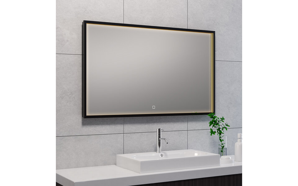 Wiesbaden LED Spiegel 100x60cm 30W Mat Zwart | Dimbaar Verwarmd Touch